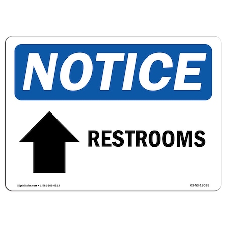 Signmission OSHA Sign, 10" H, Aluminum, Restrooms (Up Arrow) Sign With Symbol, Landscape, 1014-L-18095 OS-NS-A-1014-L-18095
